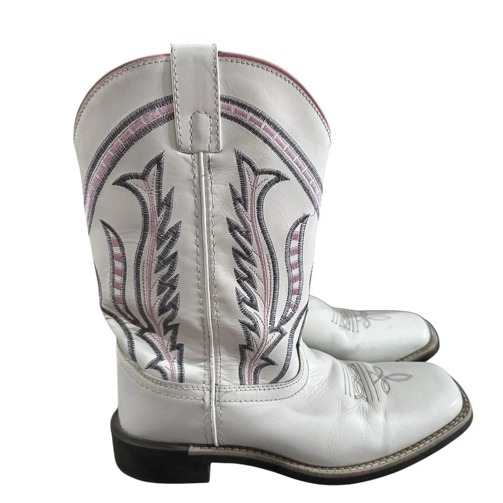 Smoky Mountain Western Boots Girls Dallas Square Toe White With Pink Grey‎ Sz 5